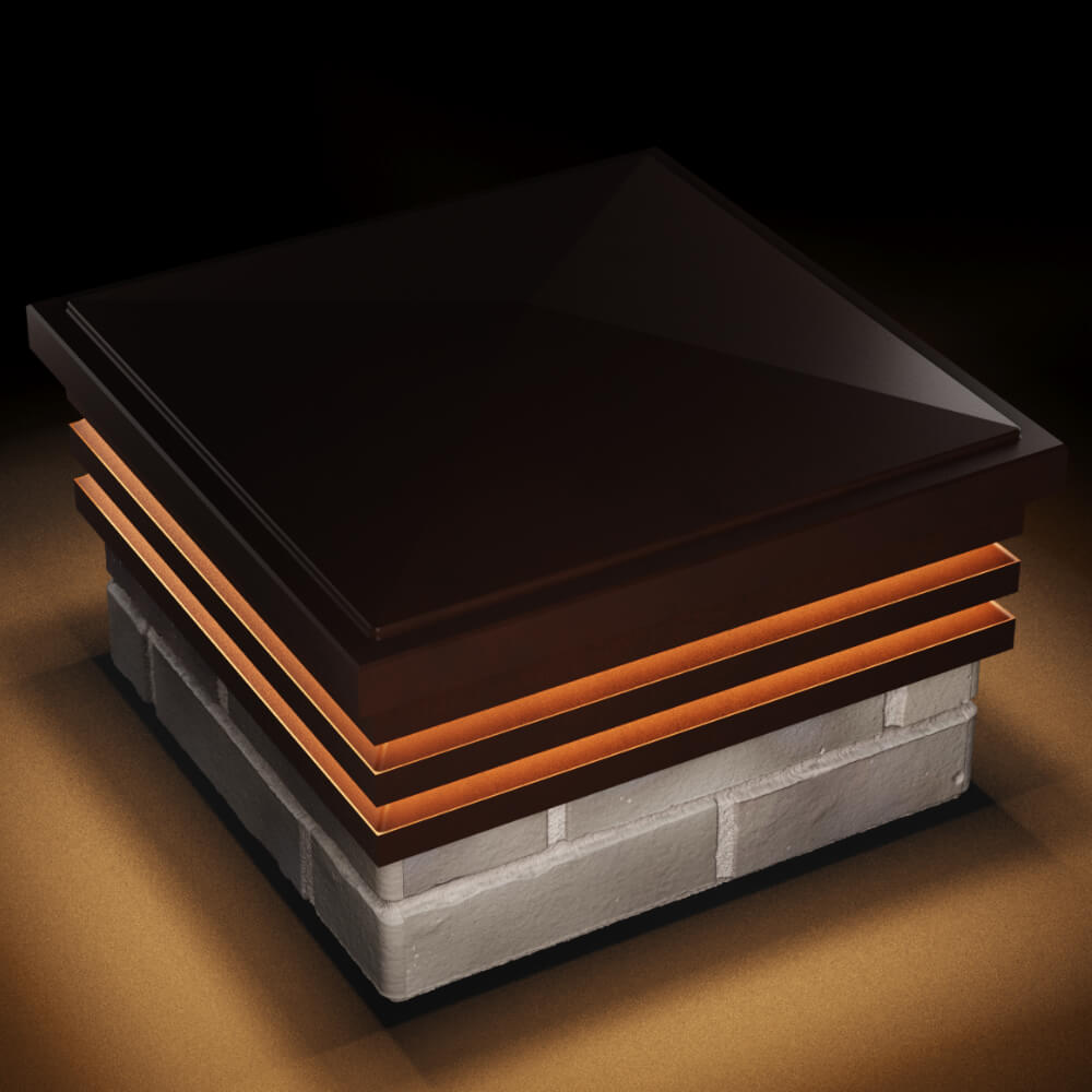 Колпак Zking Бона ХайТек Коричневый на столб 1.5х1.5 кирпича (385х385мм) с подсветкой в Бузулуке фото